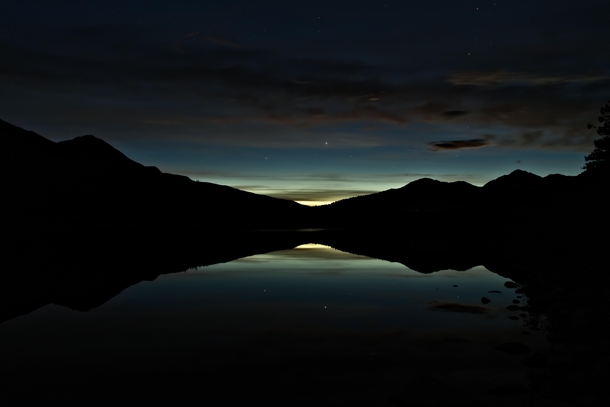 Patricia Lake in Jasper Went out for a astro session found this instead No idea what the light is coming from 
