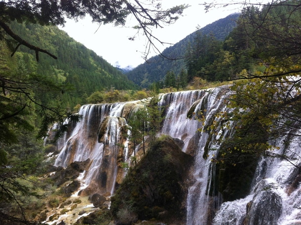 Phone pic of Pearl Shoals waterfall Jiuzhaigou National Park Sichuan China 