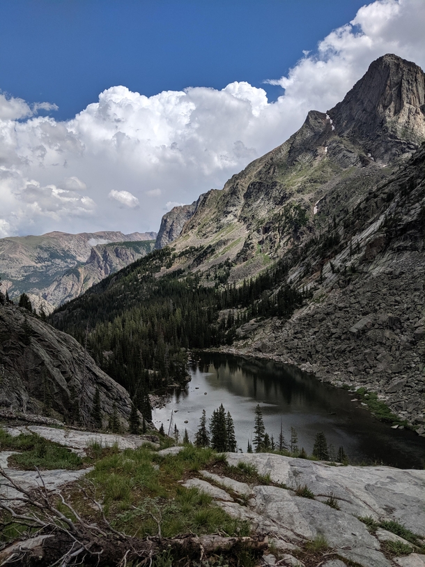 Photo taken on a  day hike from Cooke City MT to East Rosebud lake in the Beartooth Mountains it is the northeastern end of Fossil Lake at just under k altitude 