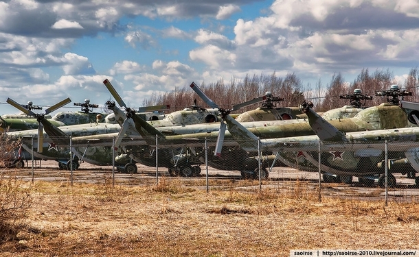 Pictures from the closed guarded site in the Leningrad region Russia where over sixty Mi helicopters removed from operation are stored today Album in comments 