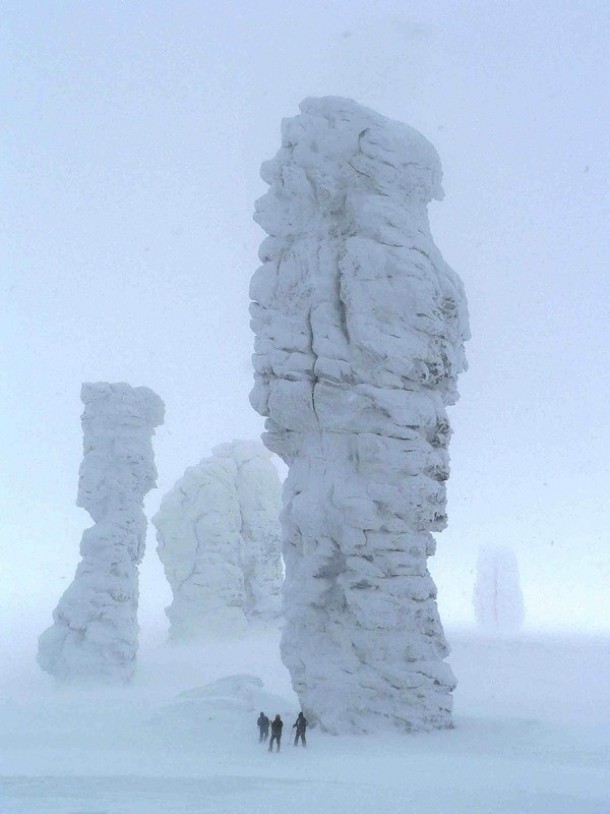 Pillars of weathering Mansi fools in winter Manpupuner Trinity-Pechora Russia 
