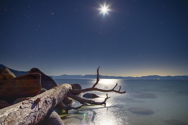 Playing with long-exposure  night-time Shot of Secret Cove  Lake Tahoe NV 
