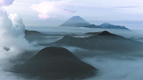 Pre-Sunrise views over the Tengger massif of East Java Indonesia 