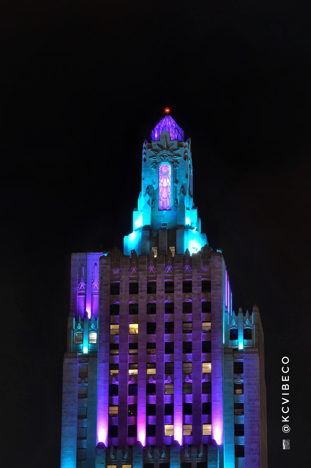 Purple and teal looks good on you Art Deco Power and Light Building in Kansas City Missouri