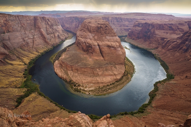 Rain at Horseshoe Bend AZ For scale check out the far river bank near the bottom of the image OC x Shot at fISO