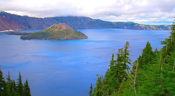 Rain stopped just long enough to see the island within Crater Lake Oregon 