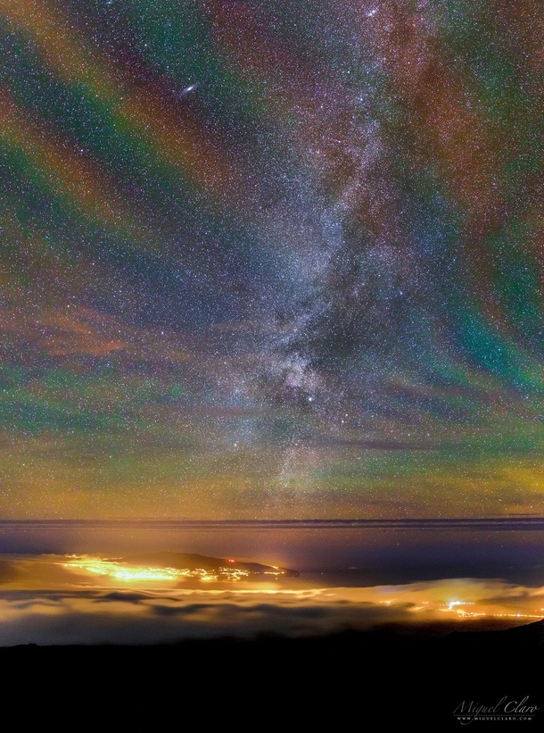 Rainbow Airglow over the Azores   Image Credit amp Copyright Miguel Claro TWAN Rollover Annotation Judy Schmidt