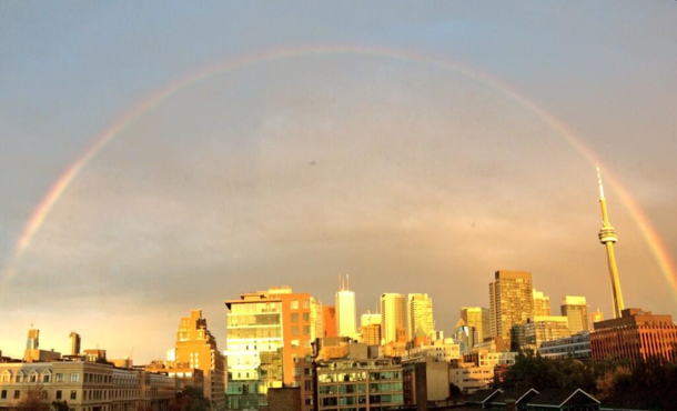 Rainbow over the city of Toronto last night while World Pride celebrations rage on below 