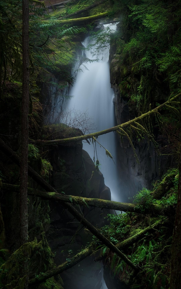 Rainy day waterfalls in West Vancouver Canada 