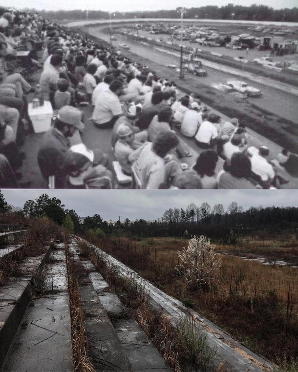 Redditor creates then and now photo of abandoned Metrolina Speedway near Charlotte NC