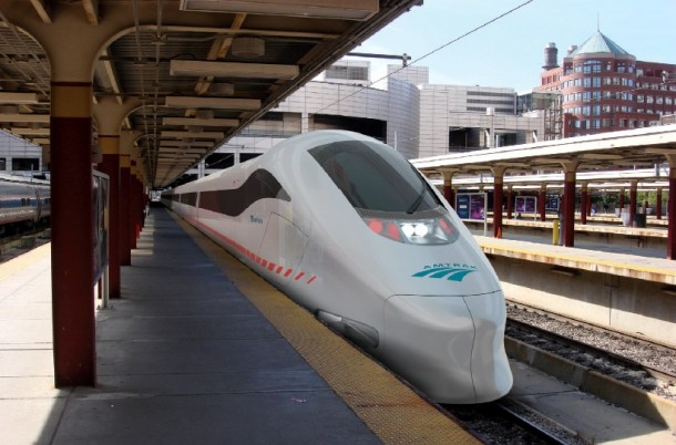 Rendering of future Amtrak high speed train at Bostons South Station 