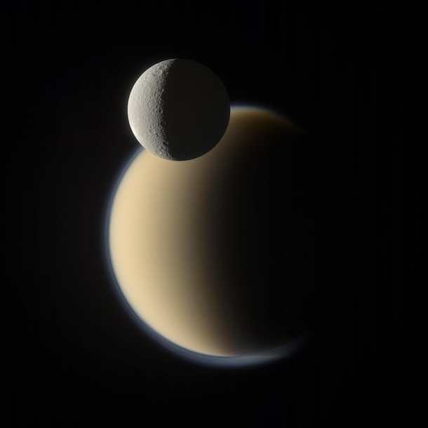 Rhea and Titan together taken by Cassini on December   processed by Gordan Ugarkovic 