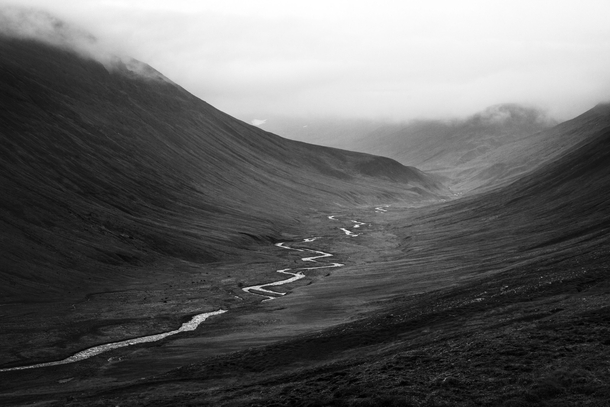 River in a valley somewhere in the mountain ranges of north west Iceland 