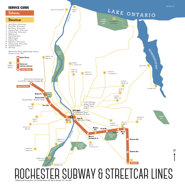 Rochester NY is the only city that ever built operated and then abandoned its subway system I drew a map of the subway system in  