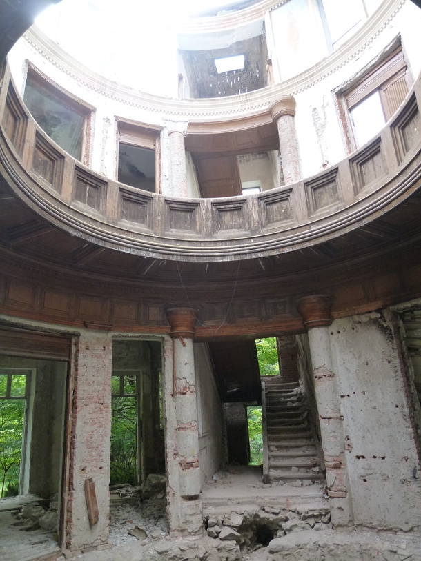 Ruined former local communist party meeting house Dilijan Armenia
