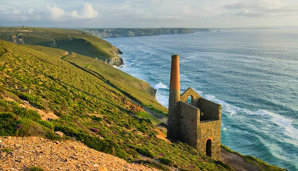 Ruins of a Cornish Engine House and Tin Mines in Cornwall England