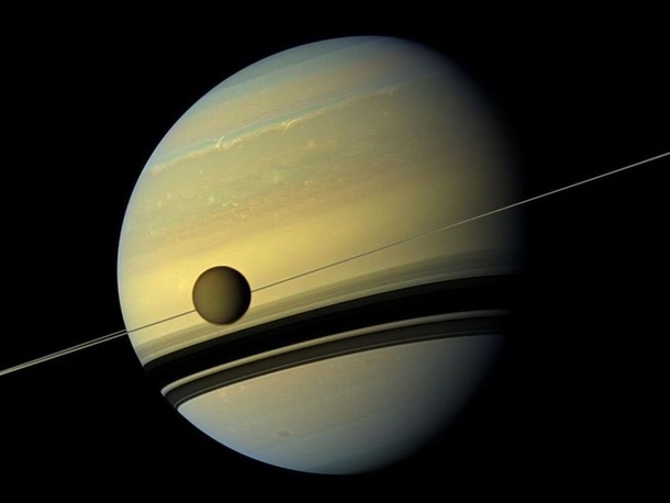 Saturns largest moon Titan captured by the Cassini probe
