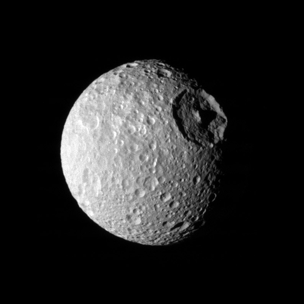 Saturns moon Mimas wait Thats no moon 