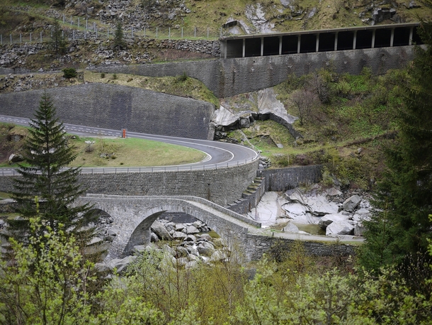 Schllenen Gorge near Andermatt Switzerland - roads avalanche sheds and bridges 