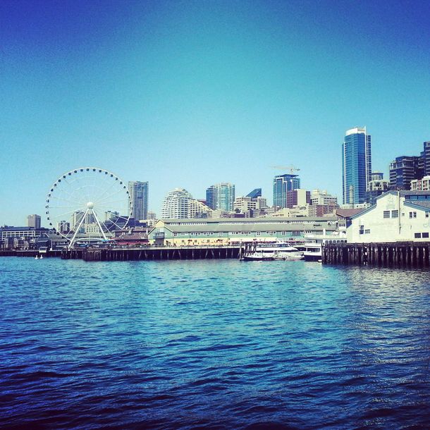 Seattle on a sunny day in June from the ferry 