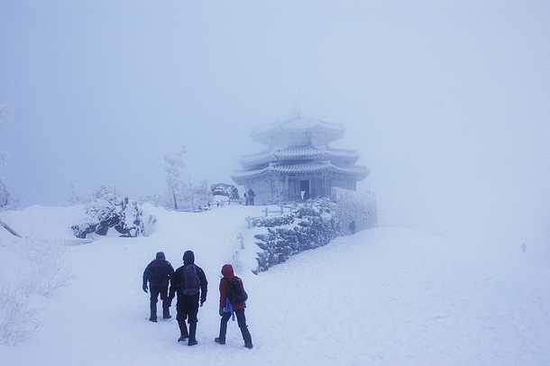 Seolcheon Peak in blizzard Mt Deogyu National Park South Korea 
