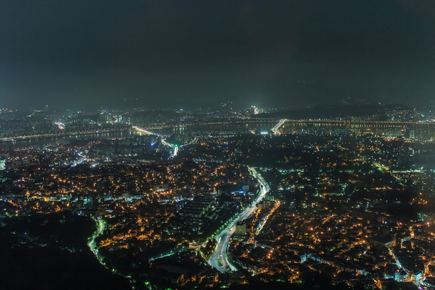 Seoul South Korea on a rainy night 