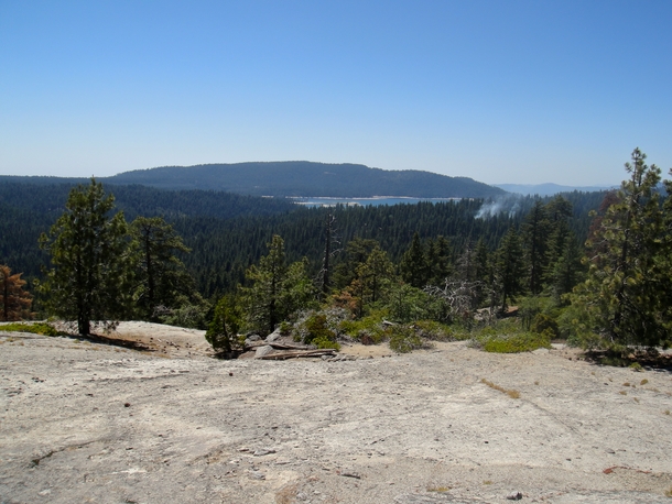 Shaver Lake and a Small Forest Burn Viewed from Bald Mountain California 
