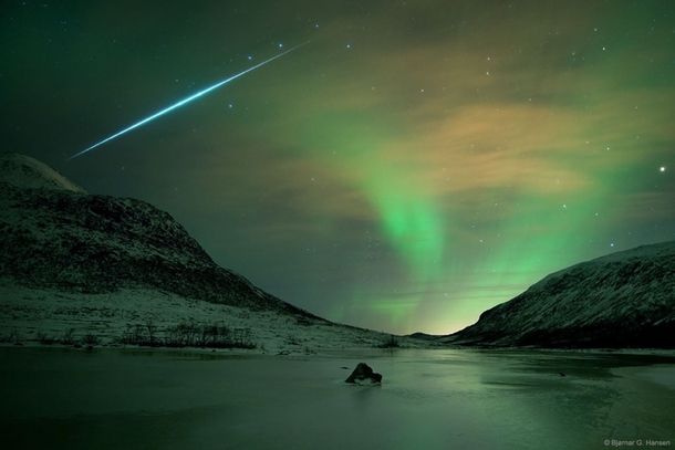 Shimmering Aurora and Flashing Meteor