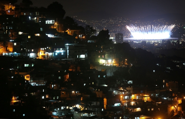 Shot of the Prazeres favela in Rio de Janeiro during the Olympic Games opening 