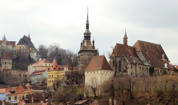 Sighisoara Transylvania and the medieval rooflines of the citadel 