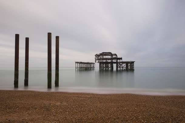 Skeleton of the Brighton West Pier which burned down in  - England  by Martyn Smith
