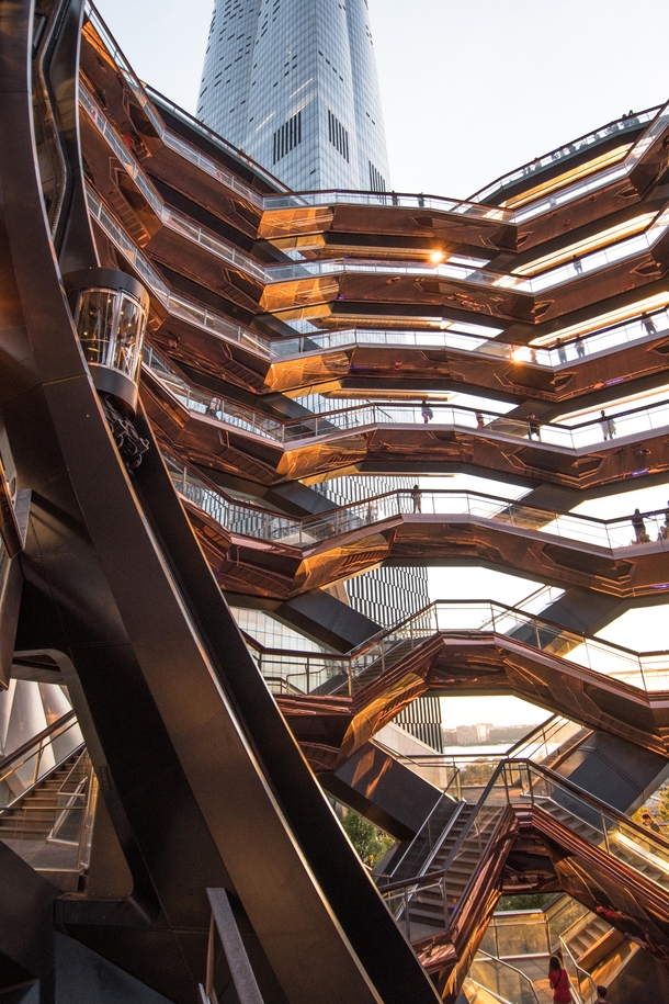 Sloping elevator in The Vessel NYC by Thomas Heatherwick 