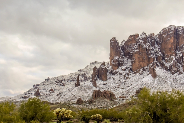 Snow Covered Foothills of Superstition Mountain Arizona 