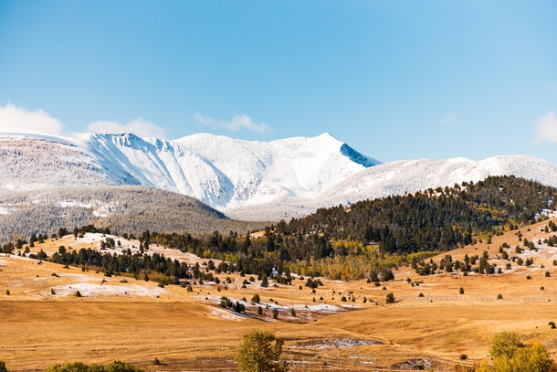 Snow dusted mountains of Anaconda Montana in early autumn 