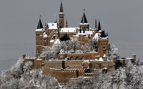 Snow on Hohenzollern Castle  by unknown