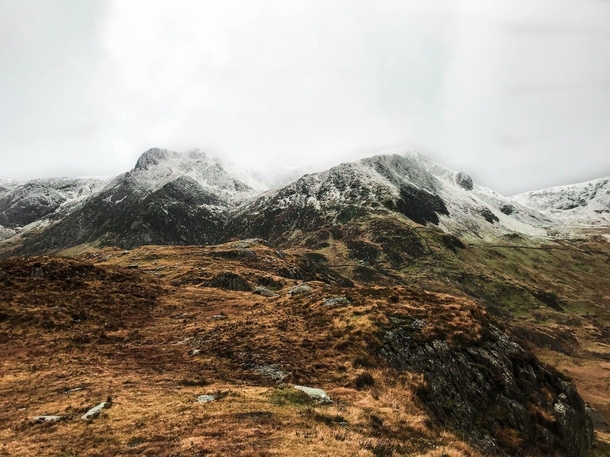 Snowcapped Mountains Cwm Idwal Snowdonia Wales 