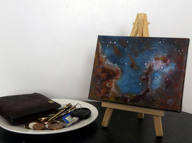 So recently Ive been trying to paint nebulae and other spacey goodness on these mini canvases canvae canvaii Whatever P This is my favourite so far