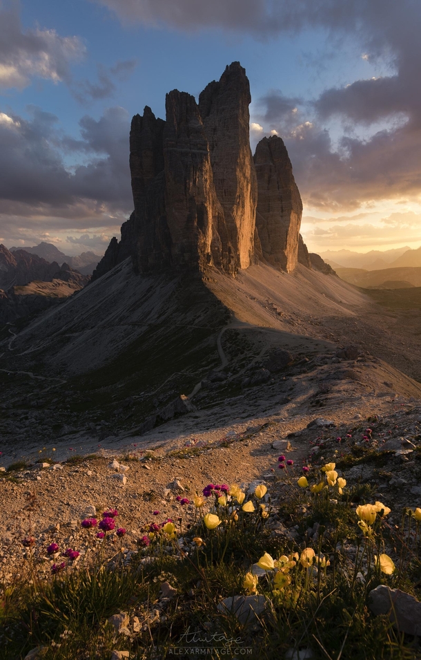 Sometimes you get really lucky with sunset light Tre Cime di Lavaredo Italy 