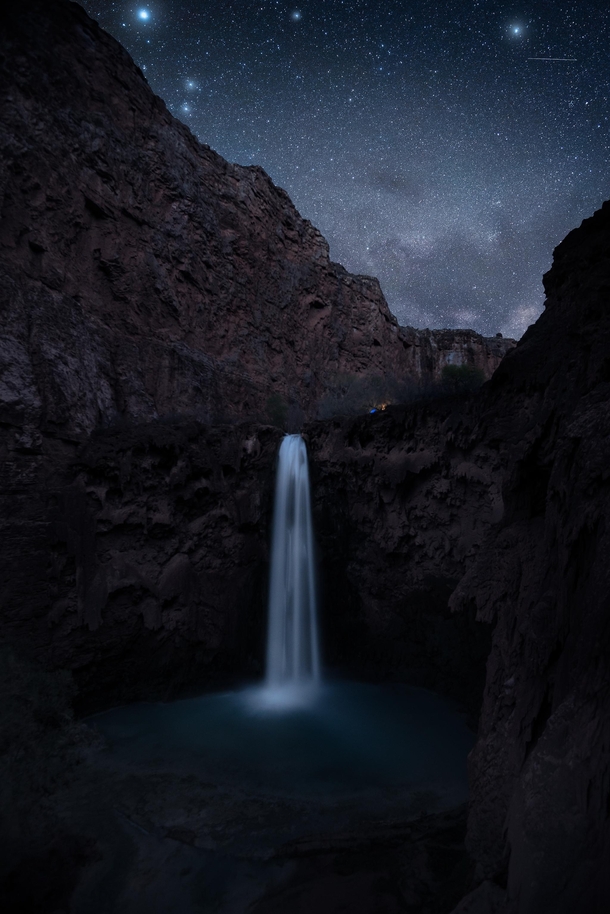 Sorry guys I became a sellout and went to Havasupai Caught some early season Milky Way over Mooney Falls  andrewsantiago_