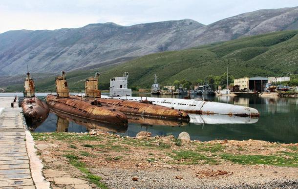 Soviet made Whiskey Class submarines left abandoned in Albania after the break up of the Soviet Union 