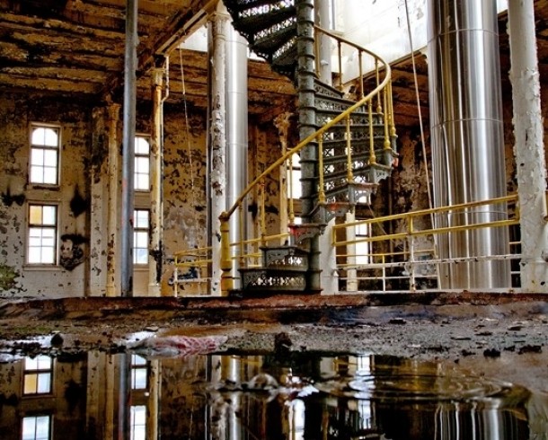 Staircase in Milwaukees abandoned Pabst Brewery 