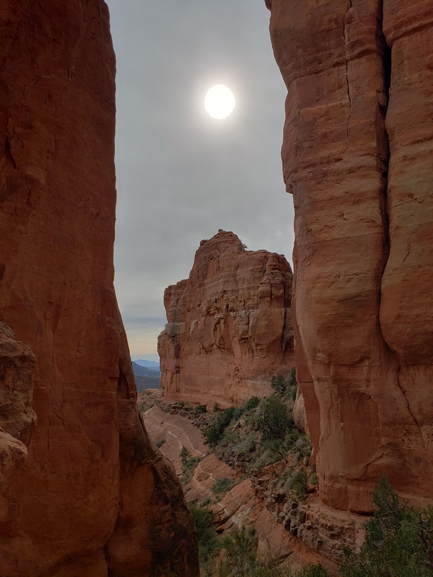 Standing deep in the heart of Cathedral Rock the day of the Winter Solstice Sedona Arizona USA x OC
