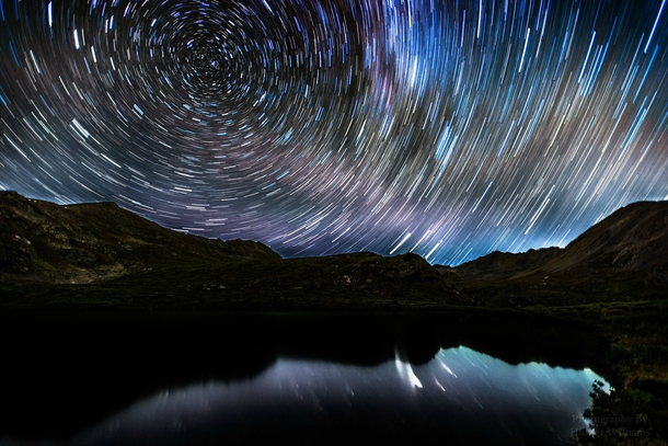 Star trails over Linkins Lake near Independence Pass in Colorado 