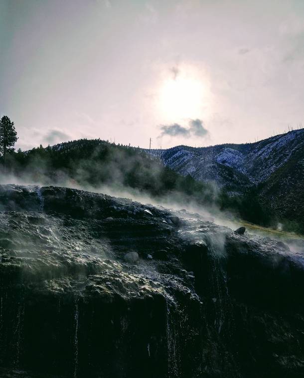 Steam rising from hot springs near Garden Valley Idaho 
