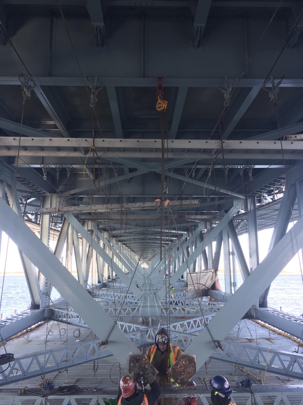 Steel repairs being performed on the Marine Parkway Bridge in NY