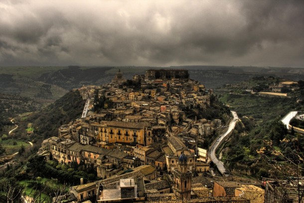 Storm brewing over Ragusa Ibla Sicily Italy 
