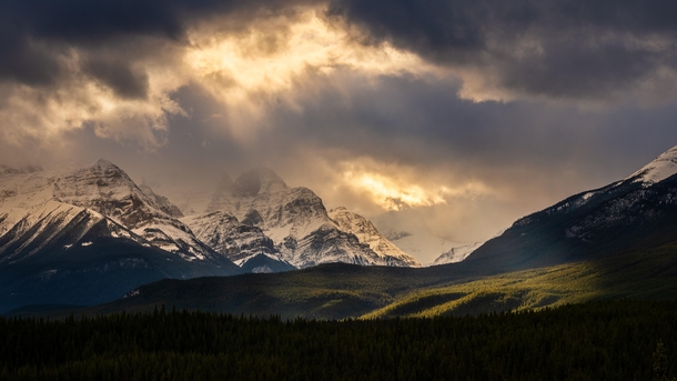 Stormy Canadian Rockies on the cusp of winter 
