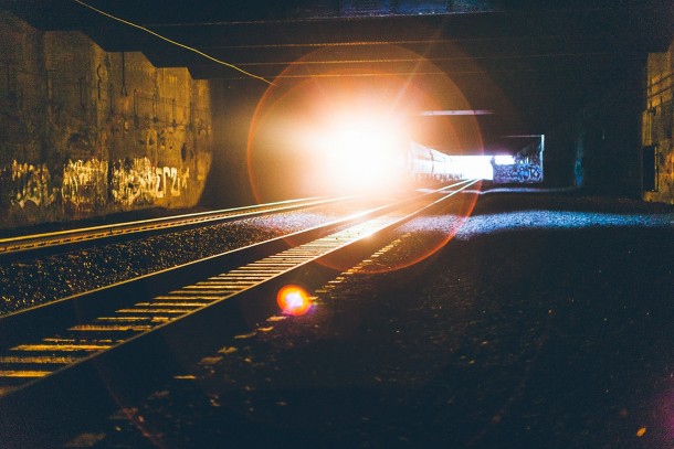 Subway passing through a tunnel 