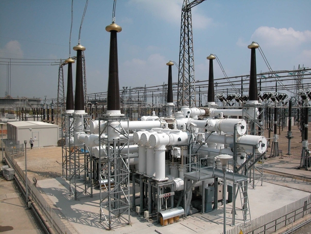 Sulfur hexafluoride gas circuit breakers in a  kV switchyard 