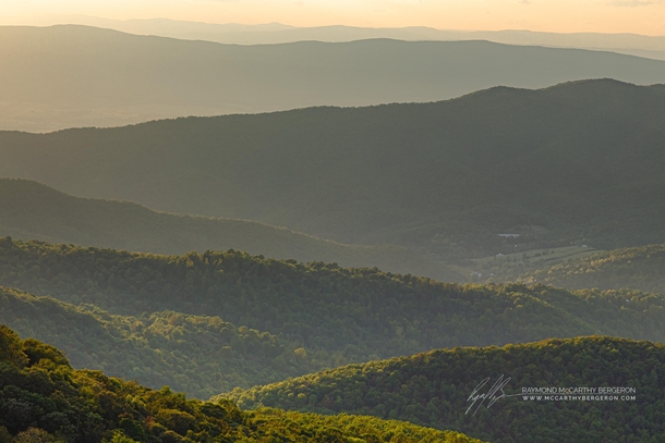 Sun begins to set in Shenandoah Valley Virginia 